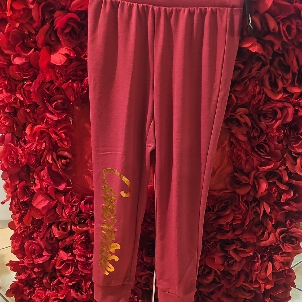 Converse NWT Girls Sweet Beet Joggers Worh Gold Writing On Leg Size Small